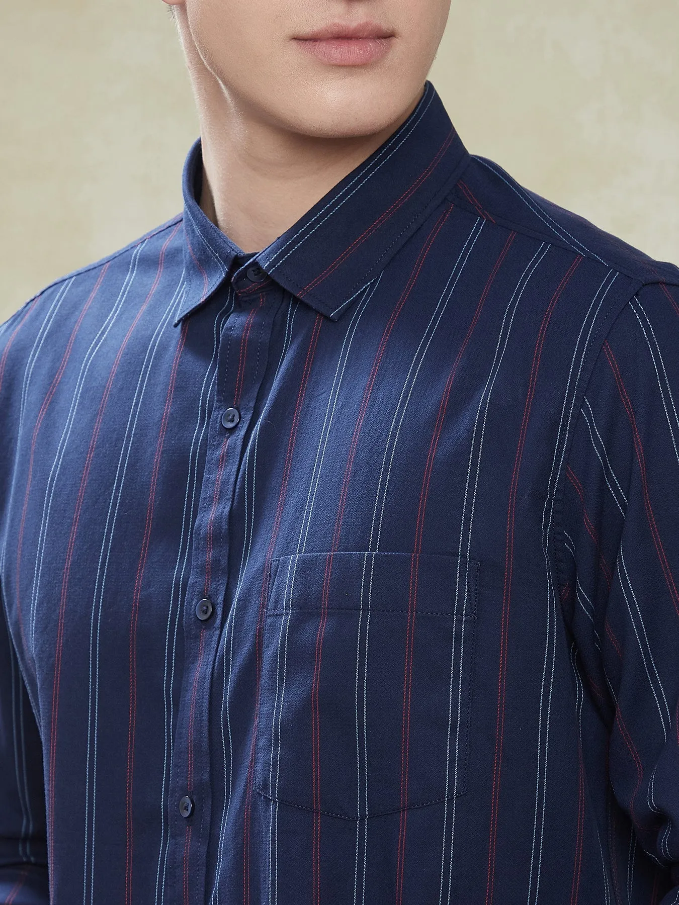 100% Cotton Navy Blue Slim Fit Full Sleeve Casual Mens Checkered Shirt