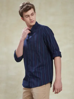 100% Cotton Navy Blue Slim Fit Full Sleeve Casual Mens Checkered Shirt