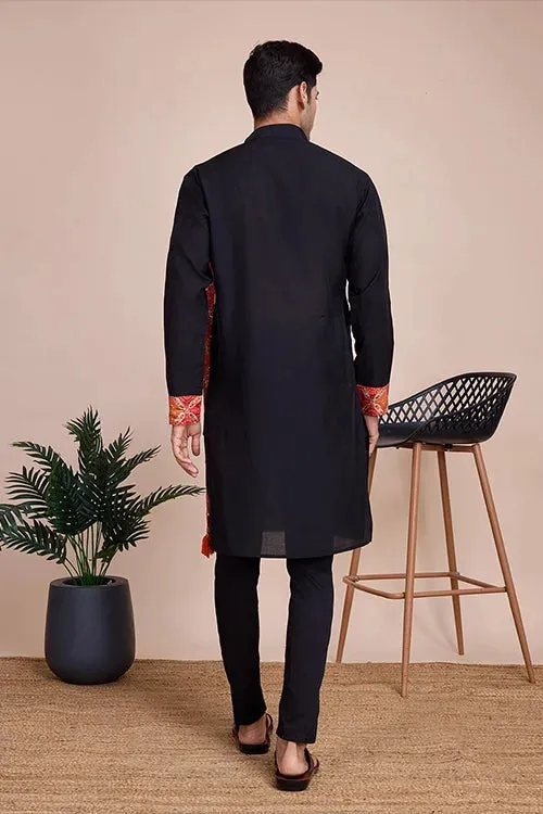 Black Men's Designer Kurta - Latest Festival Collection