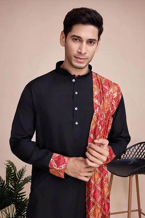 Black Men's Designer Kurta - Latest Festival Collection