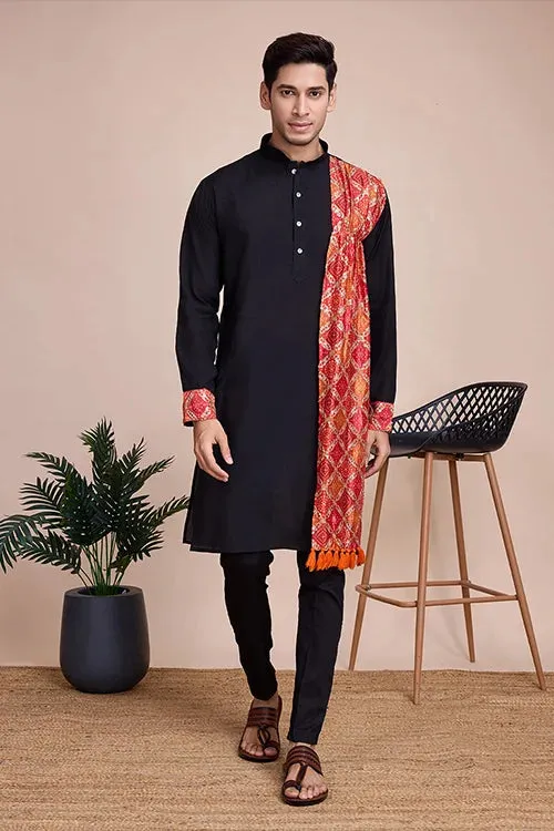 Black Men's Designer Kurta - Latest Festival Collection