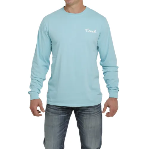 CINCH JEANS MEN'S LONG SLEEVE T-SHIRT - LIGHT BLUE