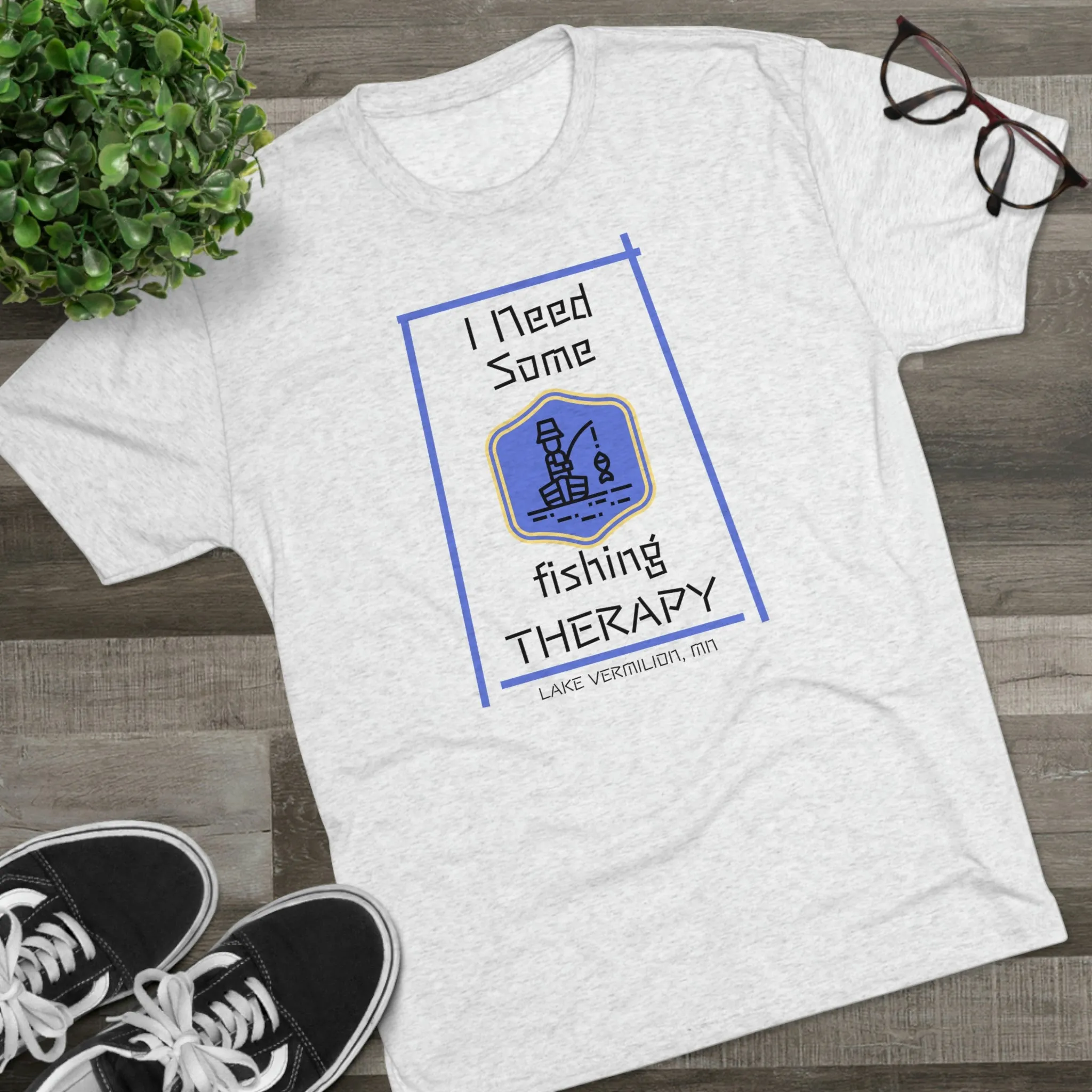 Fishing Therapy - Blue Accents - Lake Vermilion - Unisex Tri-Blend Crew Tee