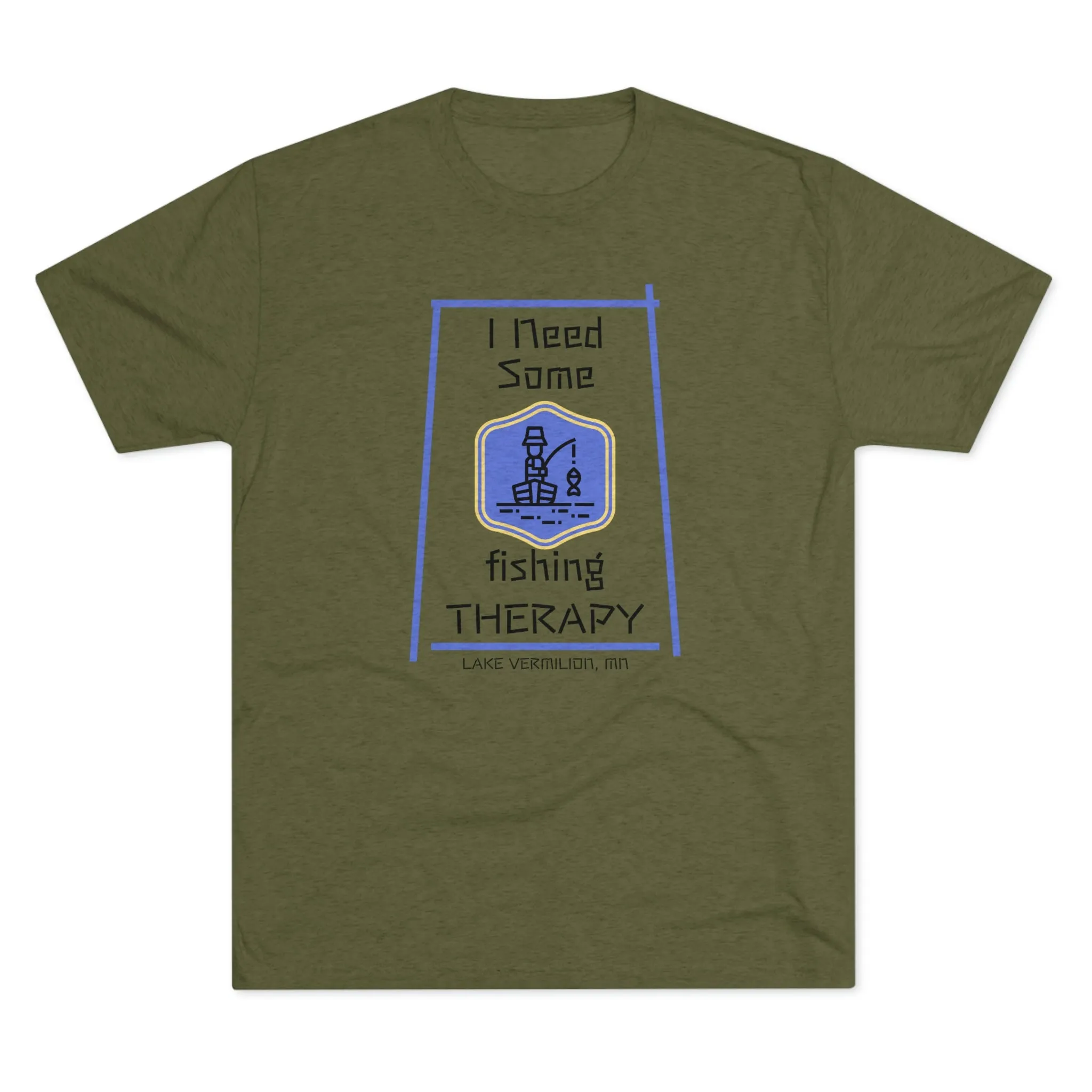 Fishing Therapy - Blue Accents - Lake Vermilion - Unisex Tri-Blend Crew Tee