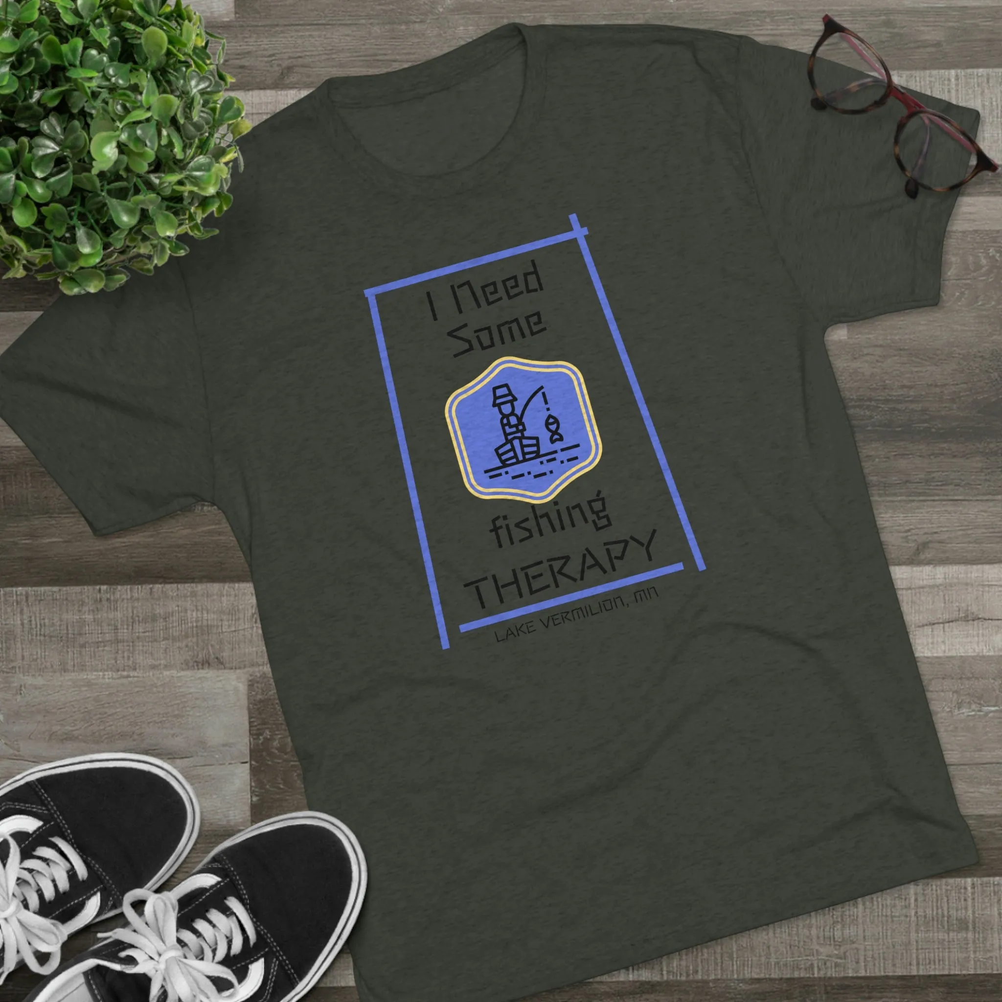 Fishing Therapy - Blue Accents - Lake Vermilion - Unisex Tri-Blend Crew Tee