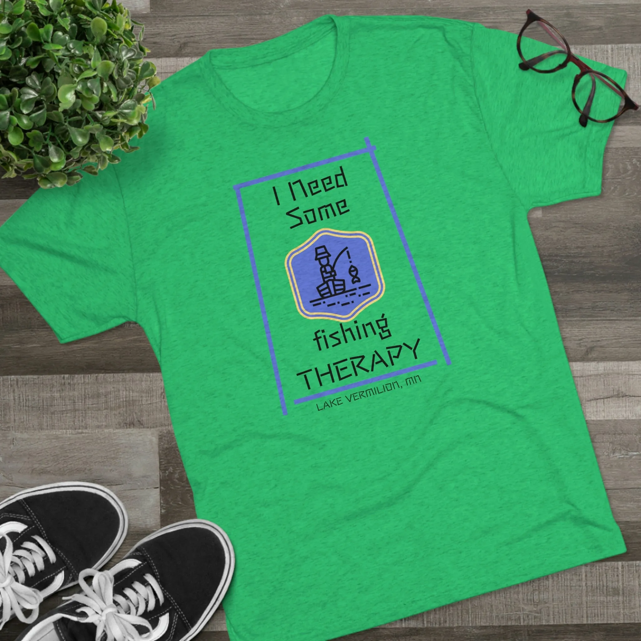 Fishing Therapy - Blue Accents - Lake Vermilion - Unisex Tri-Blend Crew Tee