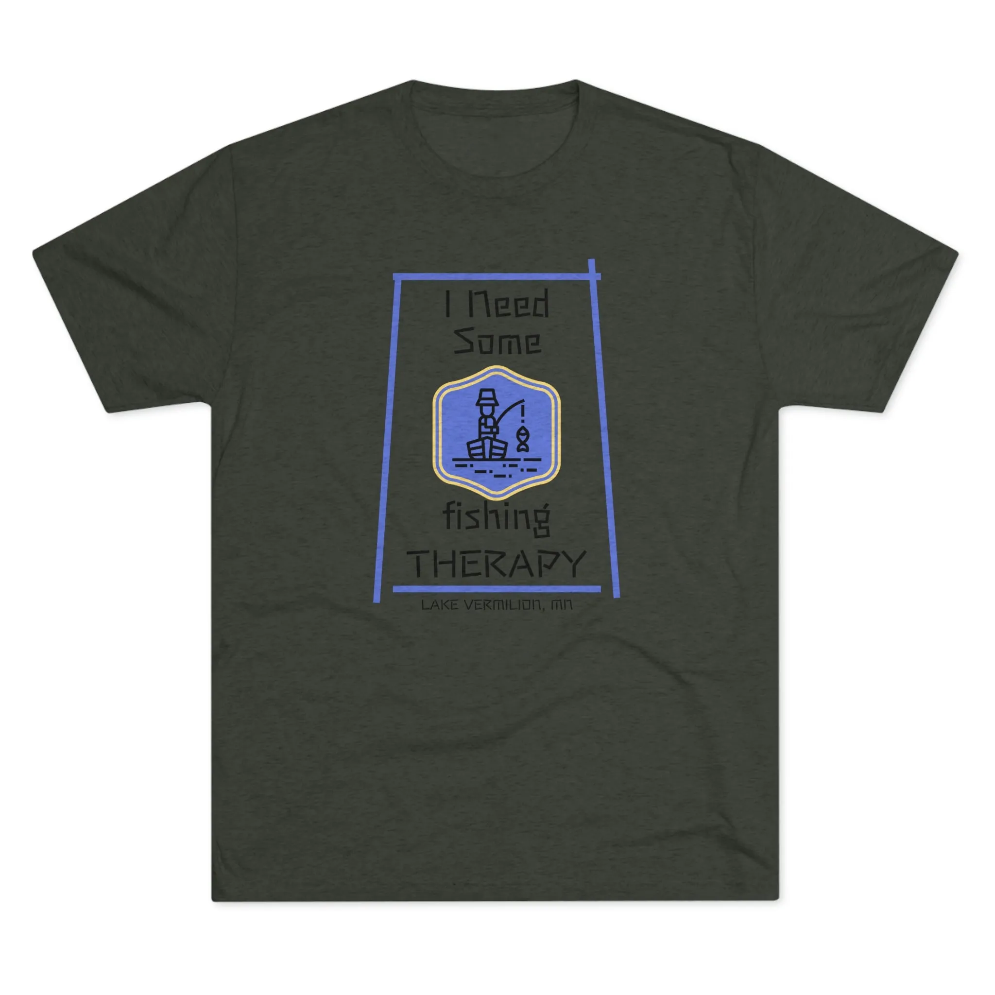 Fishing Therapy - Blue Accents - Lake Vermilion - Unisex Tri-Blend Crew Tee
