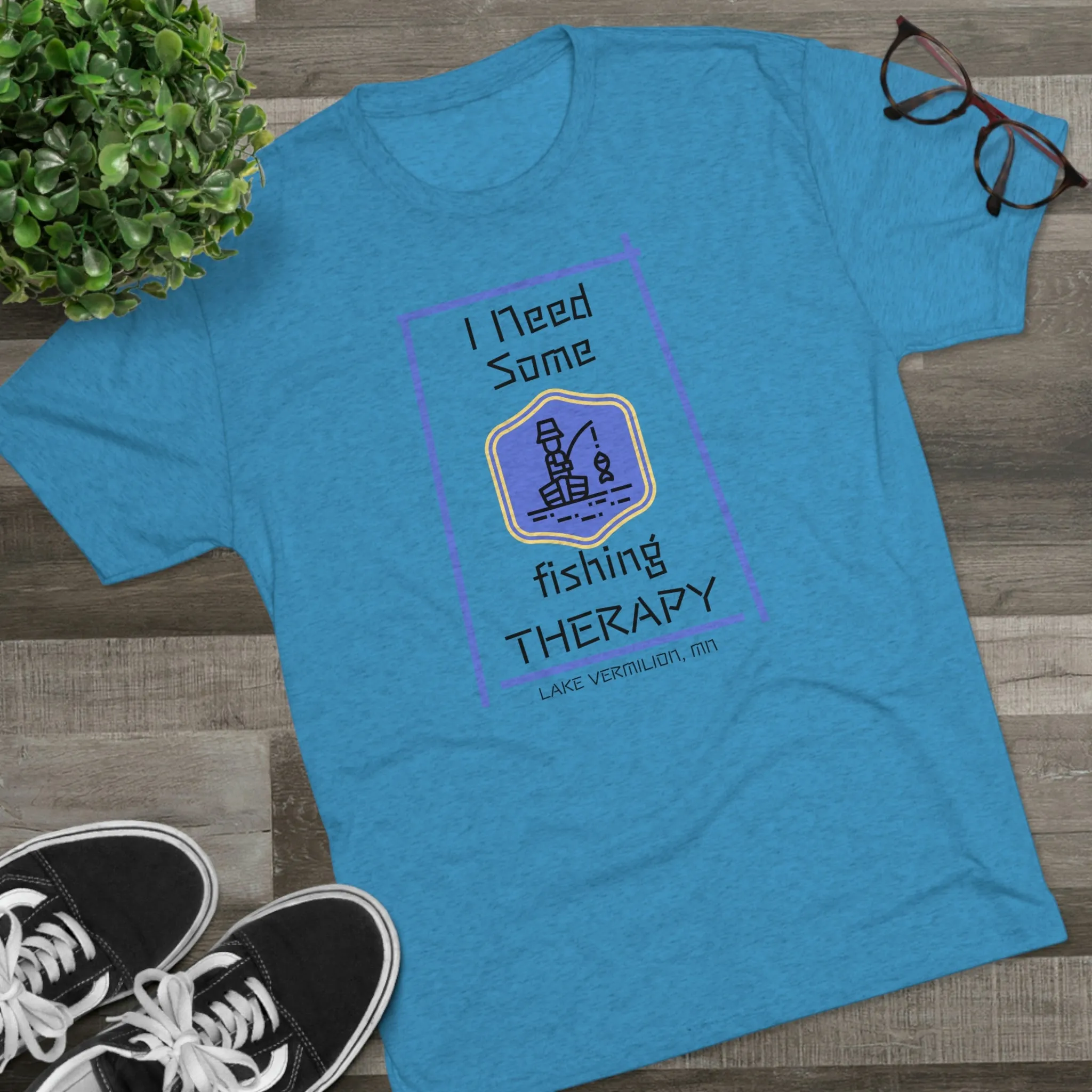 Fishing Therapy - Blue Accents - Lake Vermilion - Unisex Tri-Blend Crew Tee