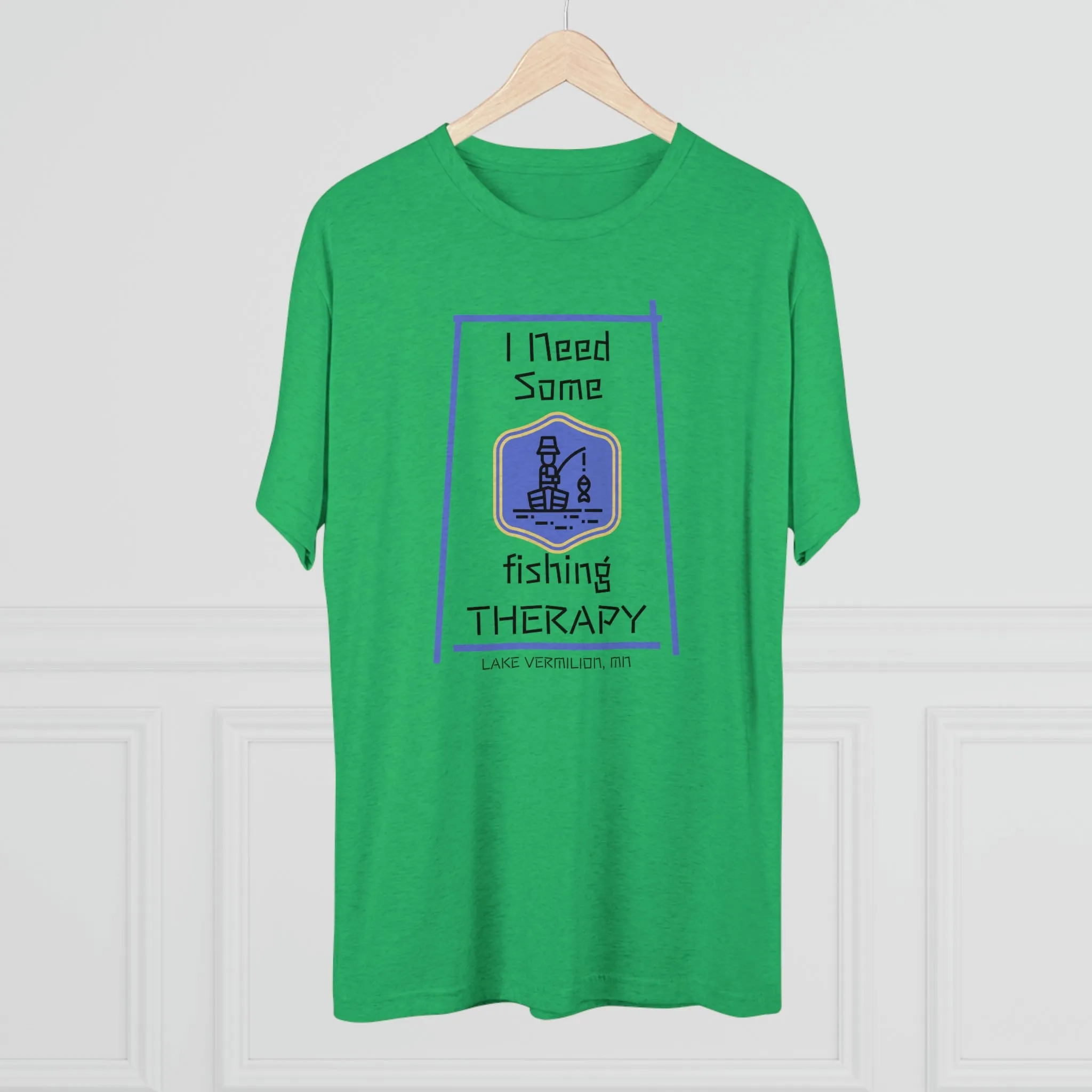 Fishing Therapy - Blue Accents - Lake Vermilion - Unisex Tri-Blend Crew Tee