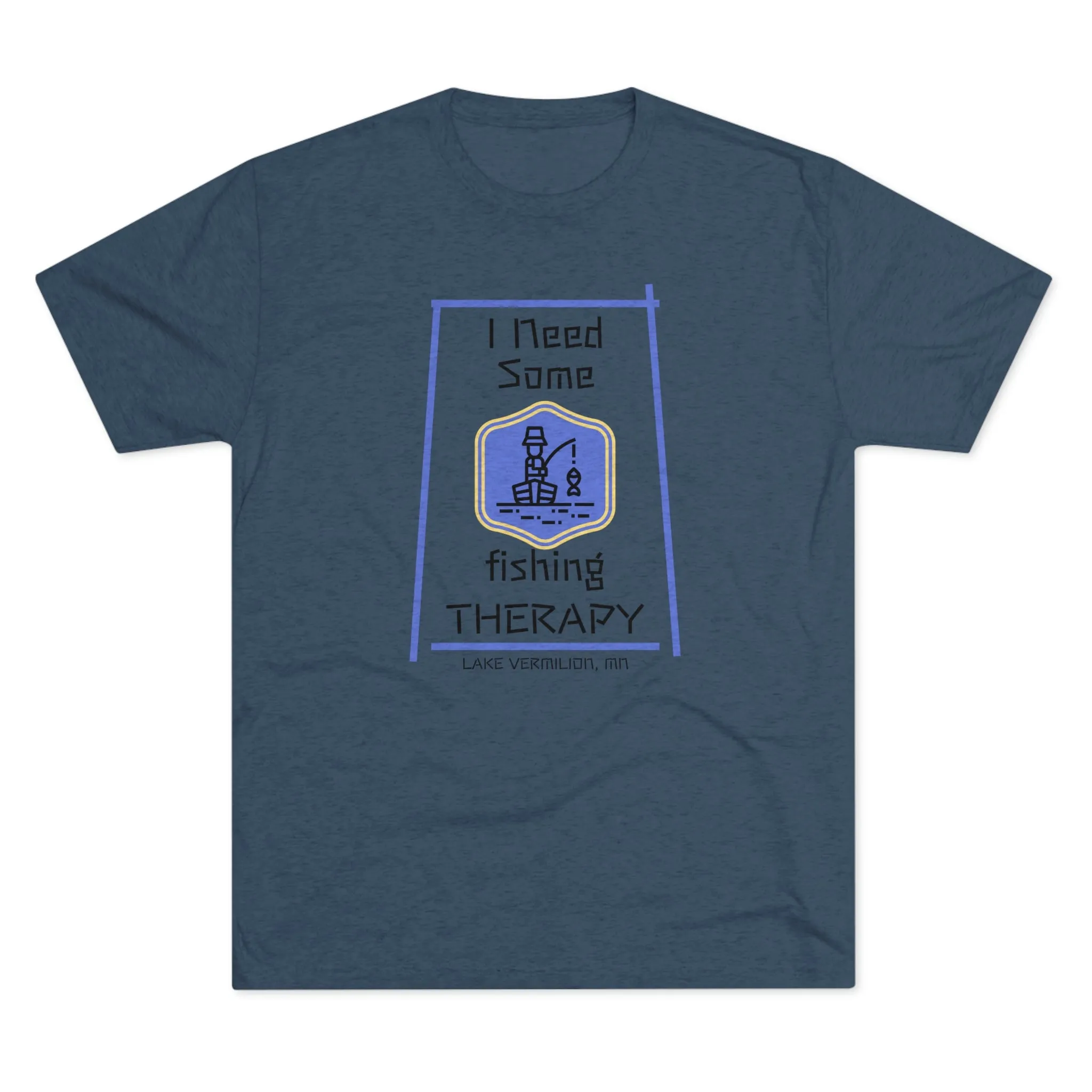 Fishing Therapy - Blue Accents - Lake Vermilion - Unisex Tri-Blend Crew Tee
