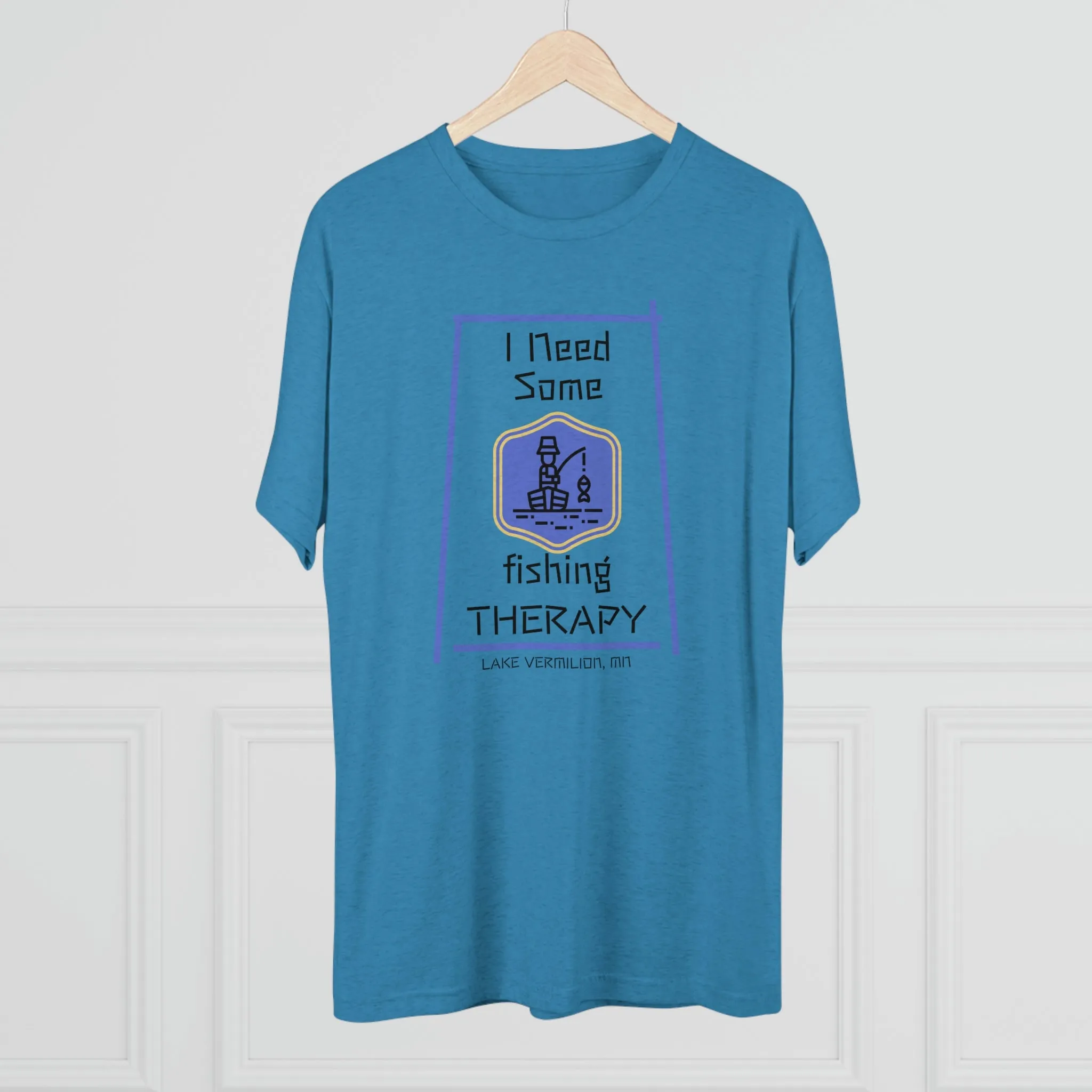 Fishing Therapy - Blue Accents - Lake Vermilion - Unisex Tri-Blend Crew Tee