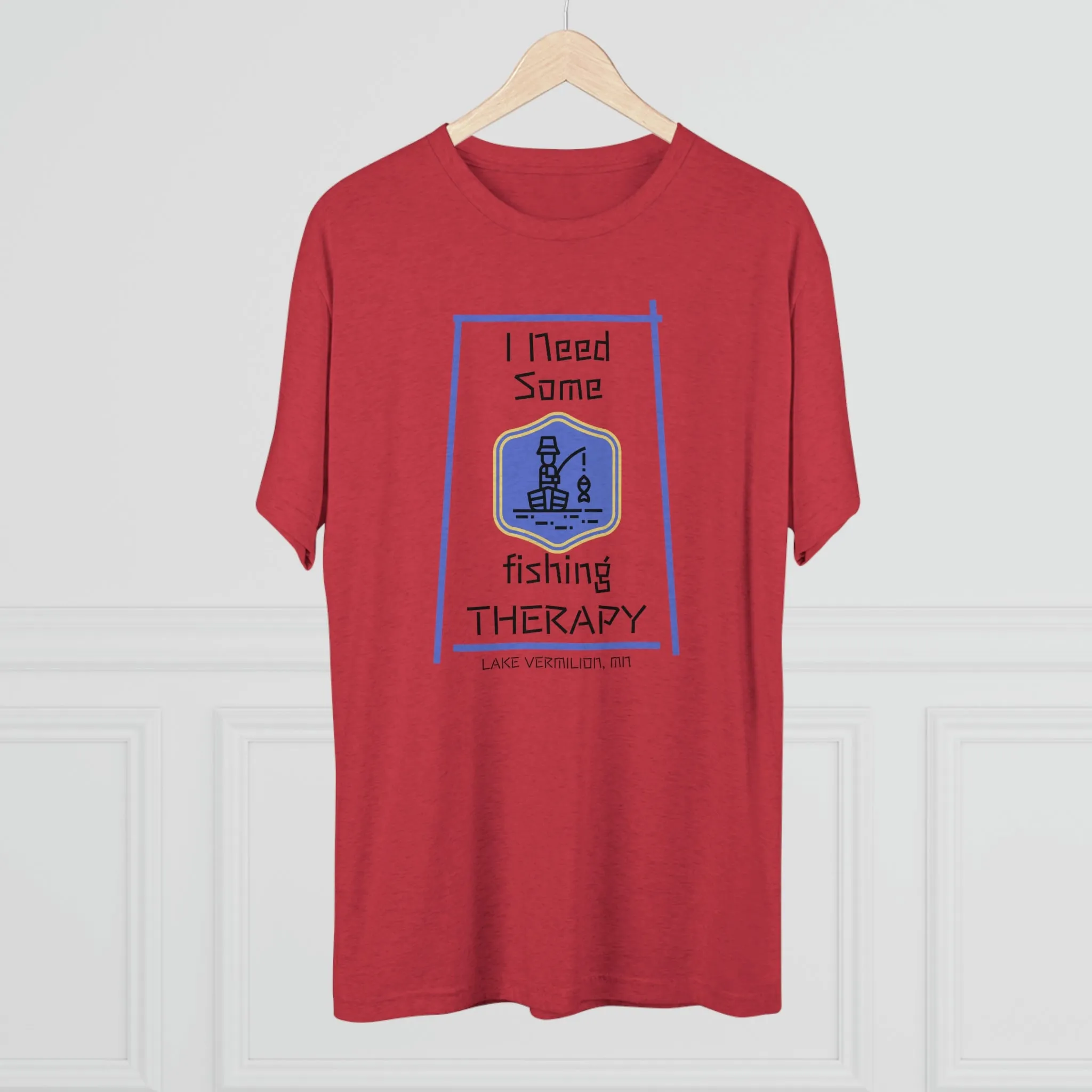Fishing Therapy - Blue Accents - Lake Vermilion - Unisex Tri-Blend Crew Tee