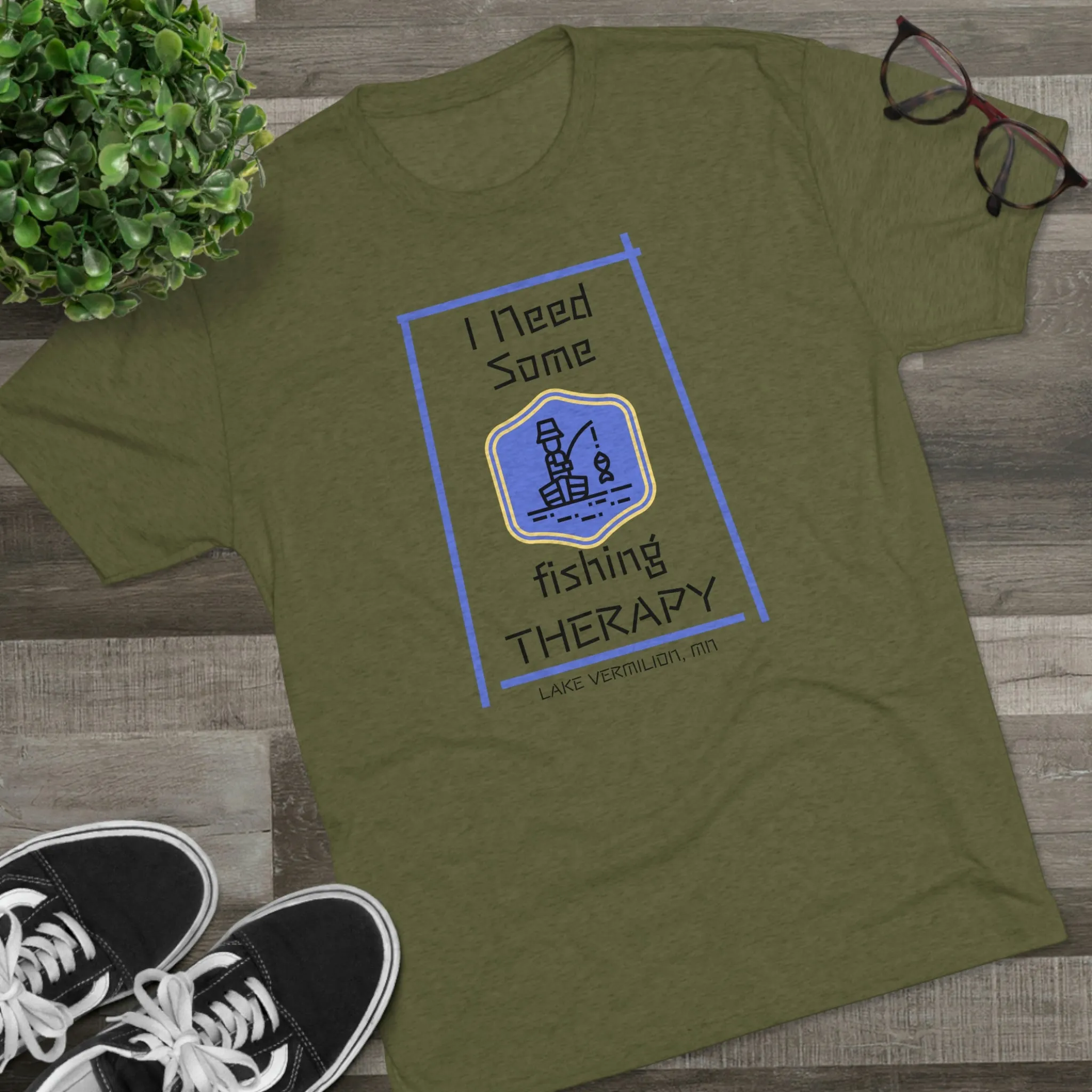 Fishing Therapy - Blue Accents - Lake Vermilion - Unisex Tri-Blend Crew Tee