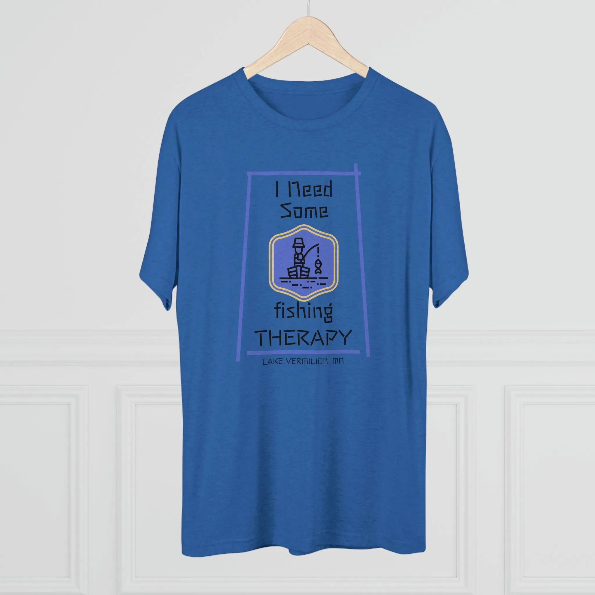 Fishing Therapy - Blue Accents - Lake Vermilion - Unisex Tri-Blend Crew Tee