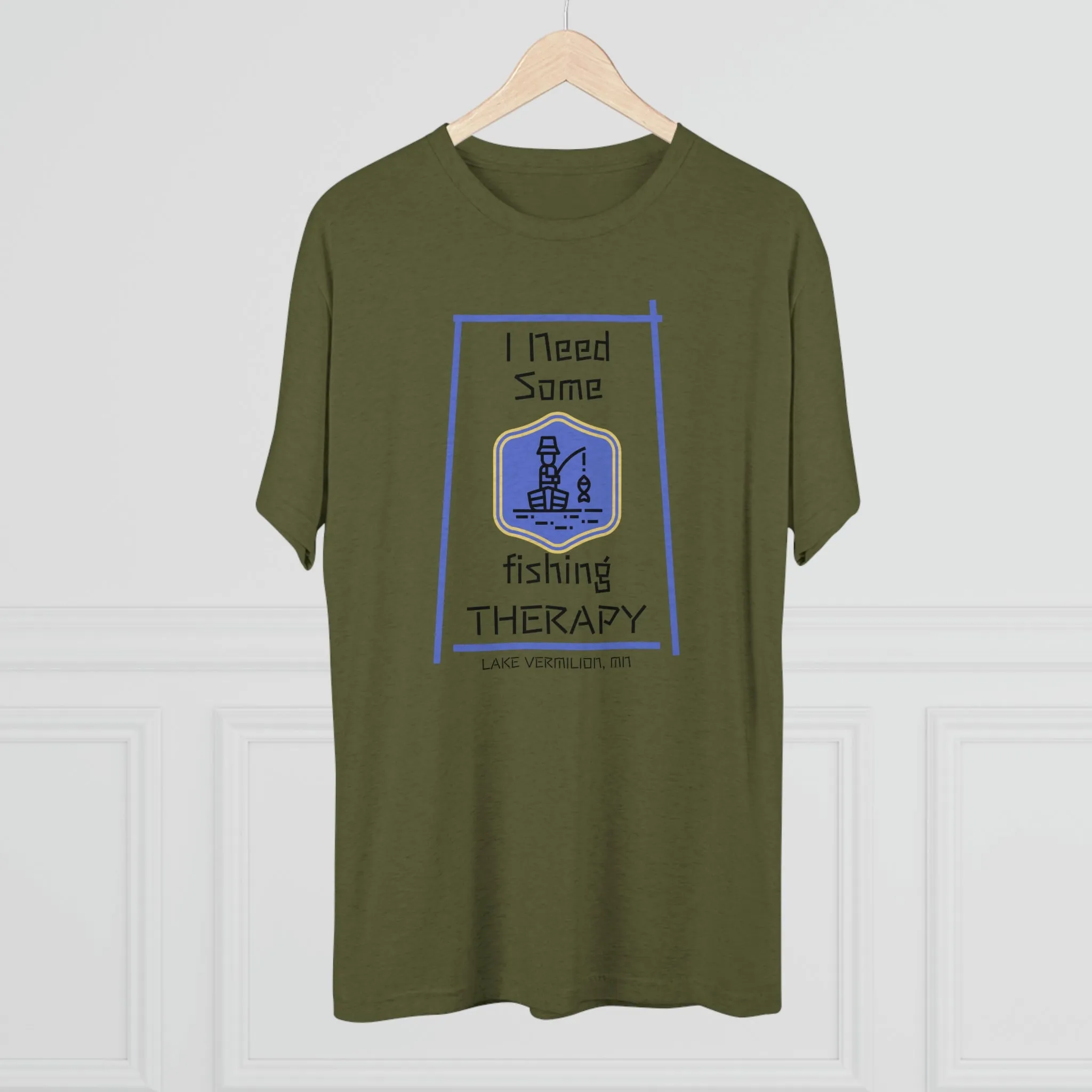 Fishing Therapy - Blue Accents - Lake Vermilion - Unisex Tri-Blend Crew Tee
