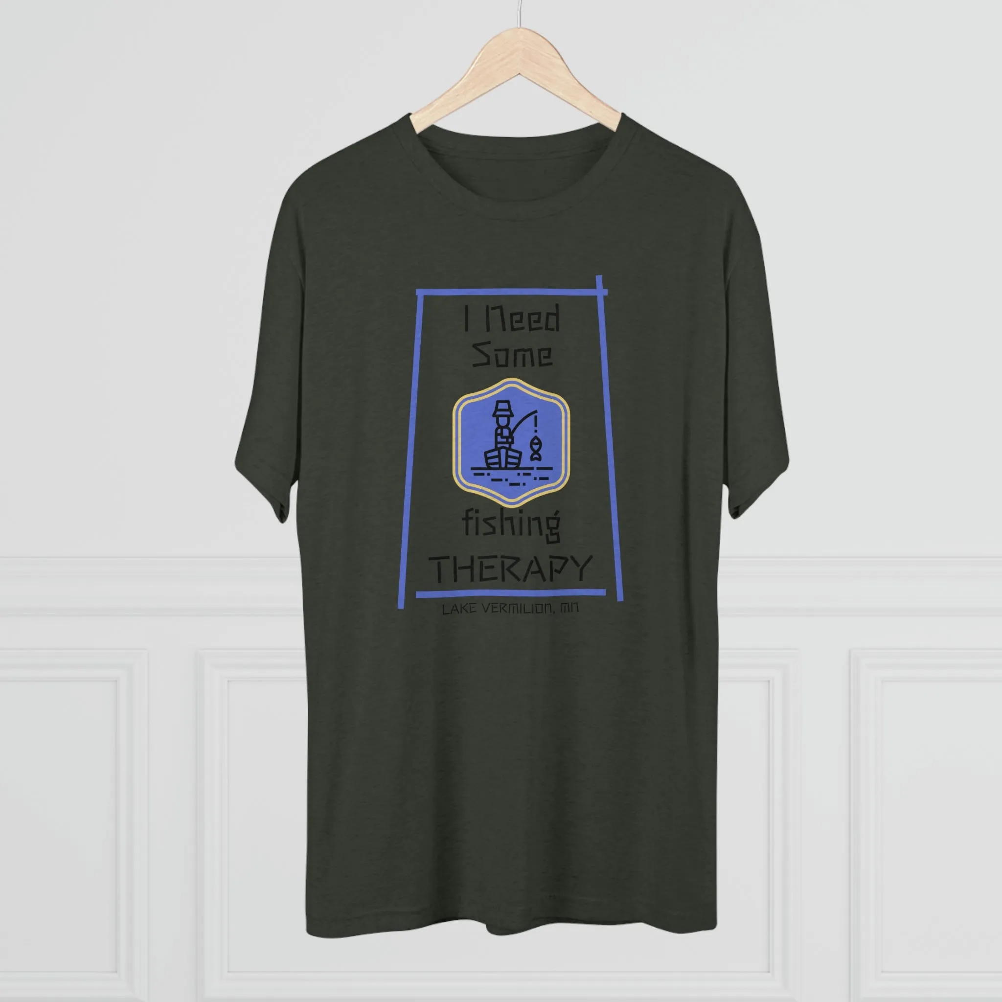 Fishing Therapy - Blue Accents - Lake Vermilion - Unisex Tri-Blend Crew Tee