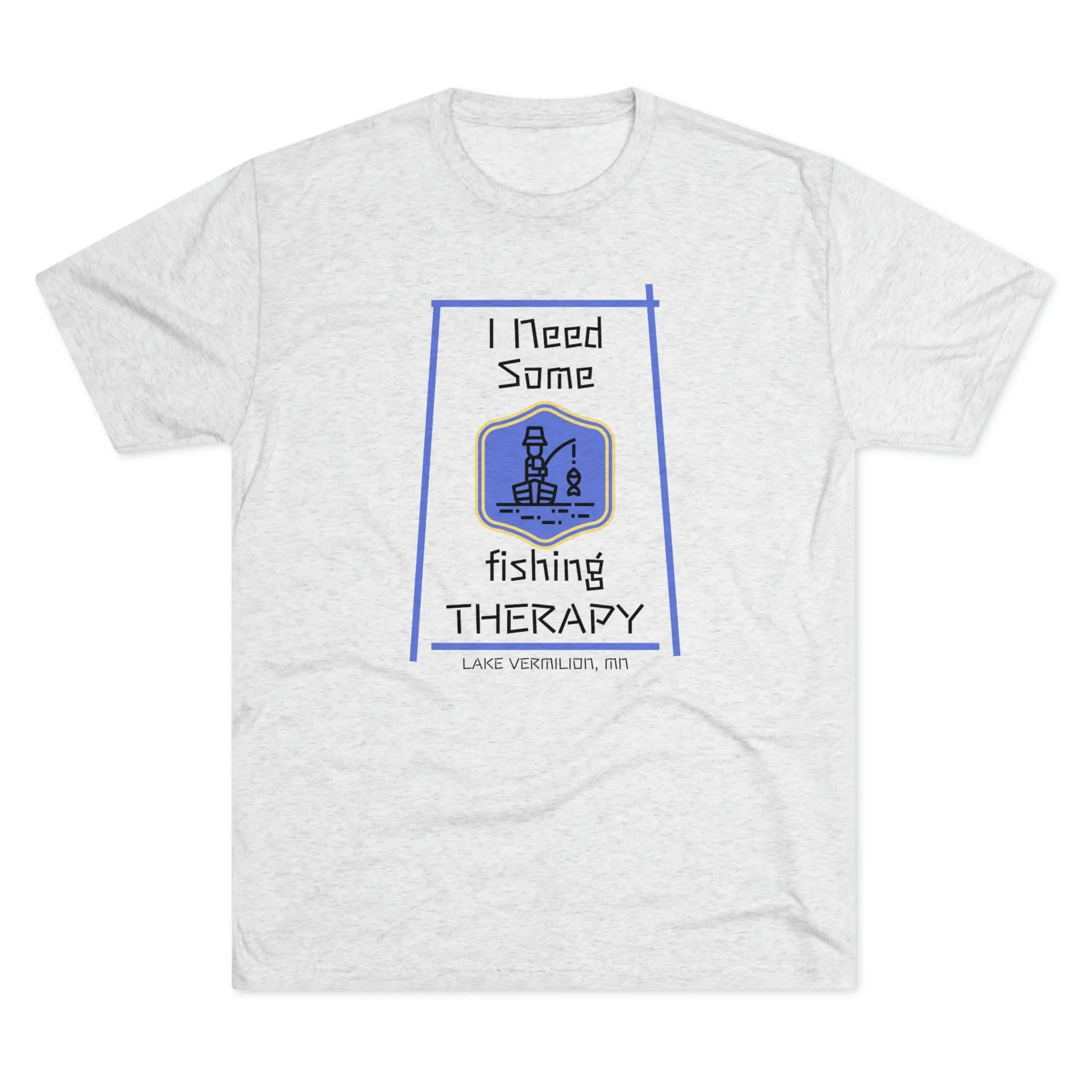 Fishing Therapy - Blue Accents - Lake Vermilion - Unisex Tri-Blend Crew Tee