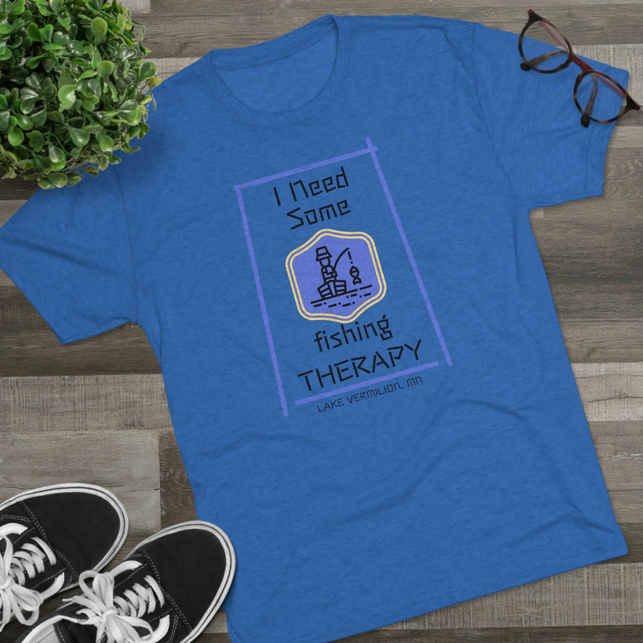 Fishing Therapy - Blue Accents - Lake Vermilion - Unisex Tri-Blend Crew Tee