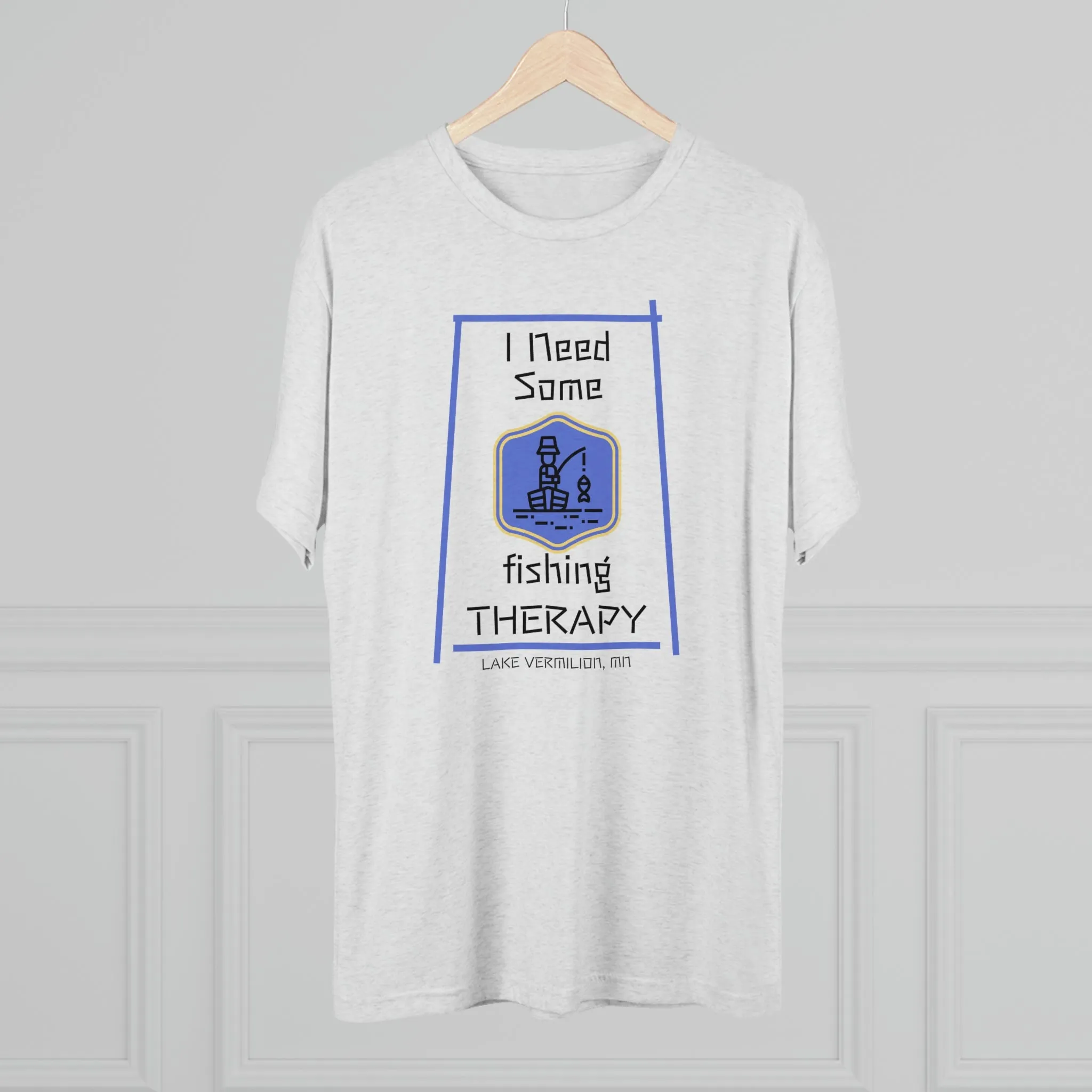 Fishing Therapy - Blue Accents - Lake Vermilion - Unisex Tri-Blend Crew Tee