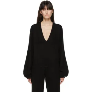 Frenckenberger Black Cashmere Mini Deep V-Neck Sweater