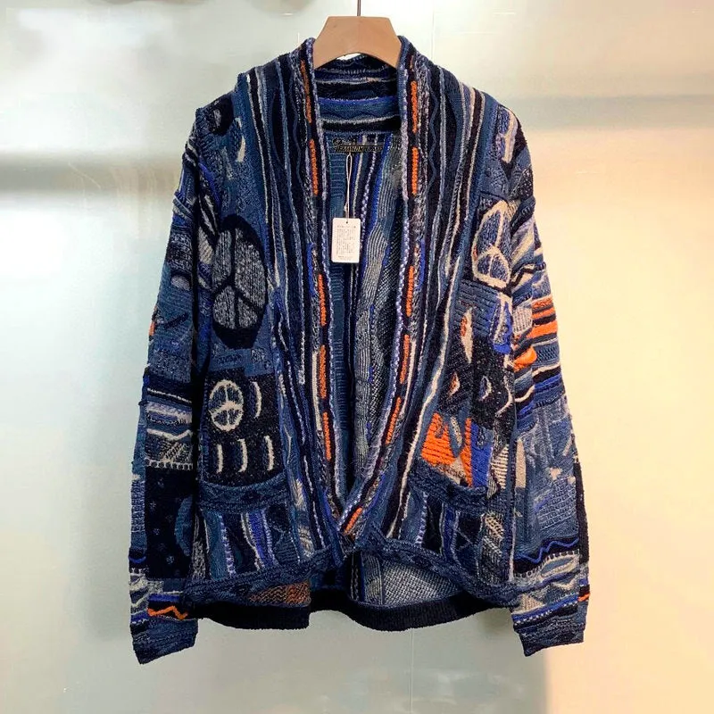 Hippie Aesthetic Coogi Cardigan Dark Blue Peace Sign
