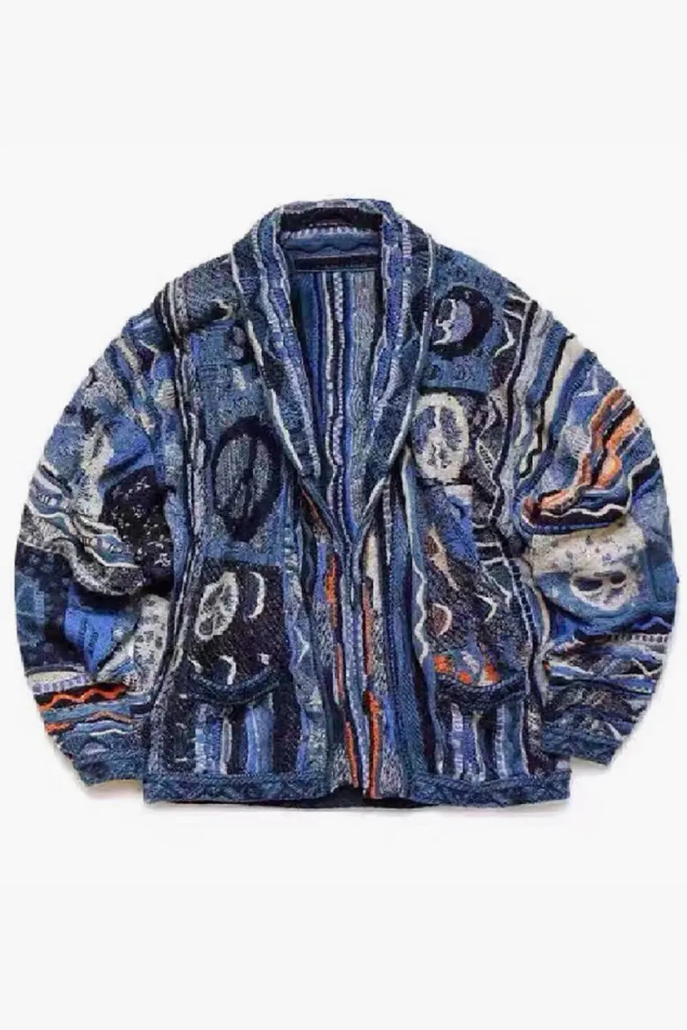 Hippie Aesthetic Coogi Cardigan Dark Blue Peace Sign