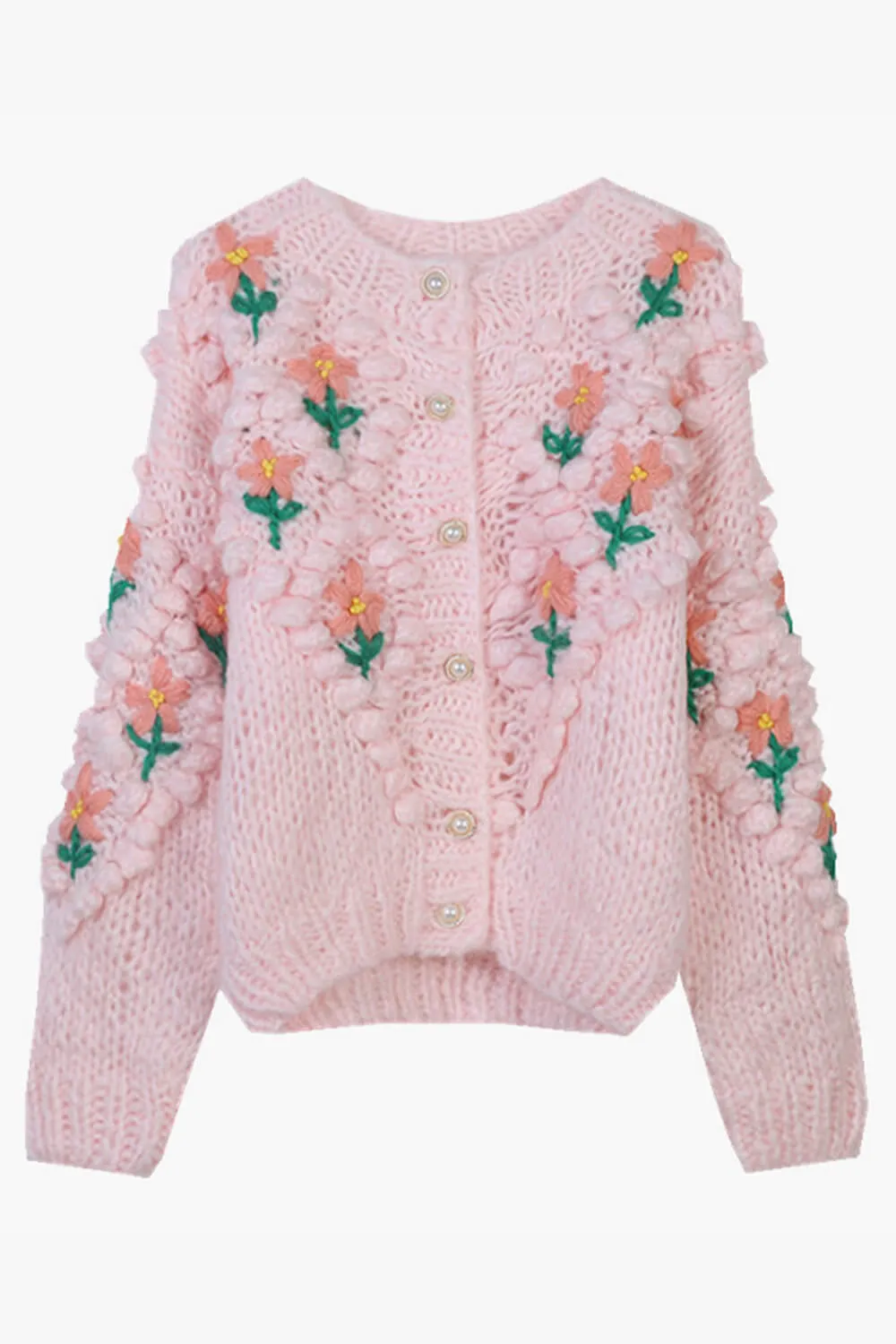 Knit Aesthetic Cardigan Pink Flowers