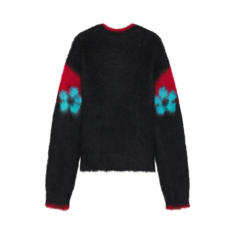 Marni V Neck Floral Pattern 'Black' Sweater, black