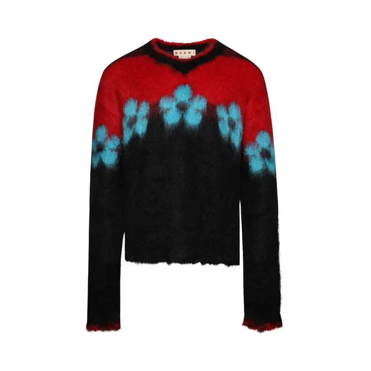 Marni V Neck Floral Pattern 'Black' Sweater, black