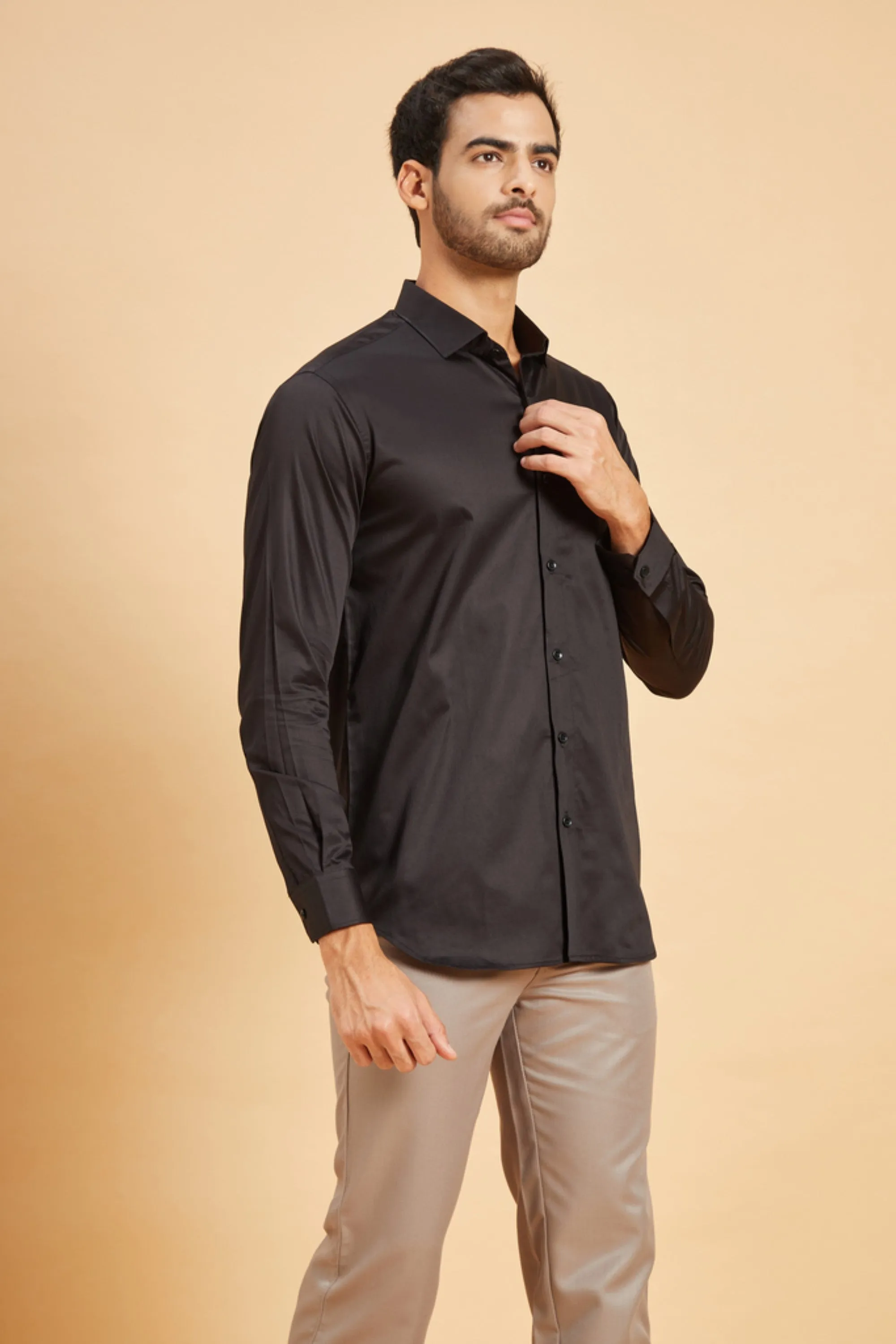 Men's Black Color Ragic Pintuck Shirt Full Sleeves Casual Shirt - Hilo Design