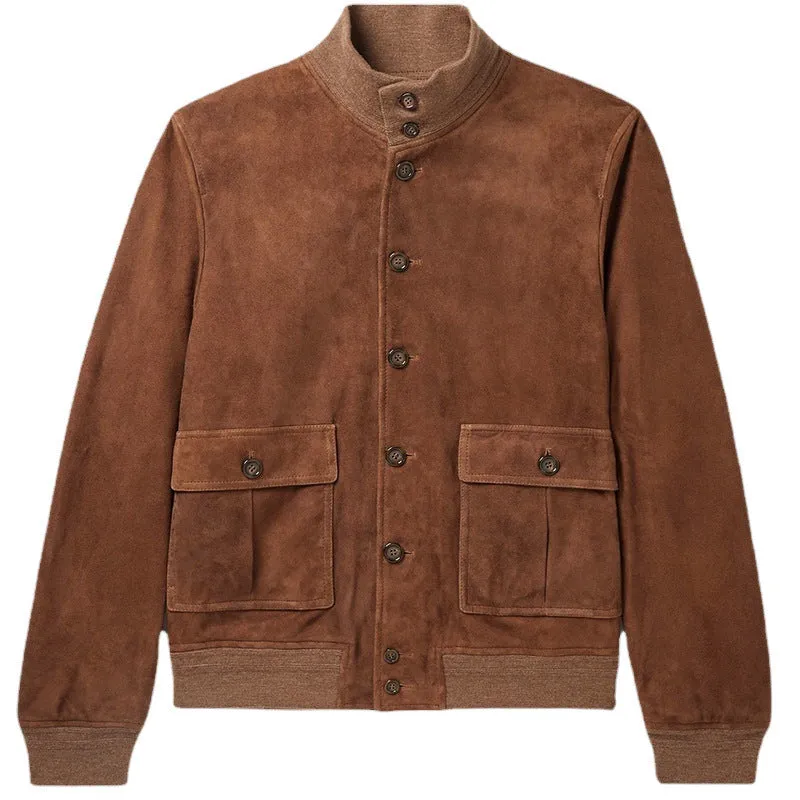 Mens Classic Brown Suede Bomber Jacket