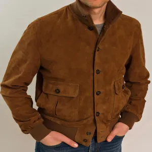 Mens Classic Brown Suede Bomber Jacket