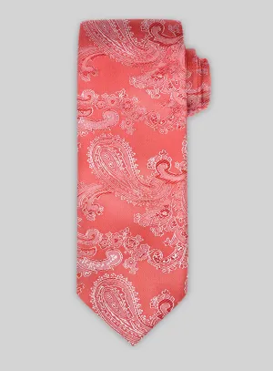 Paisley Coral Pink Satin Tie