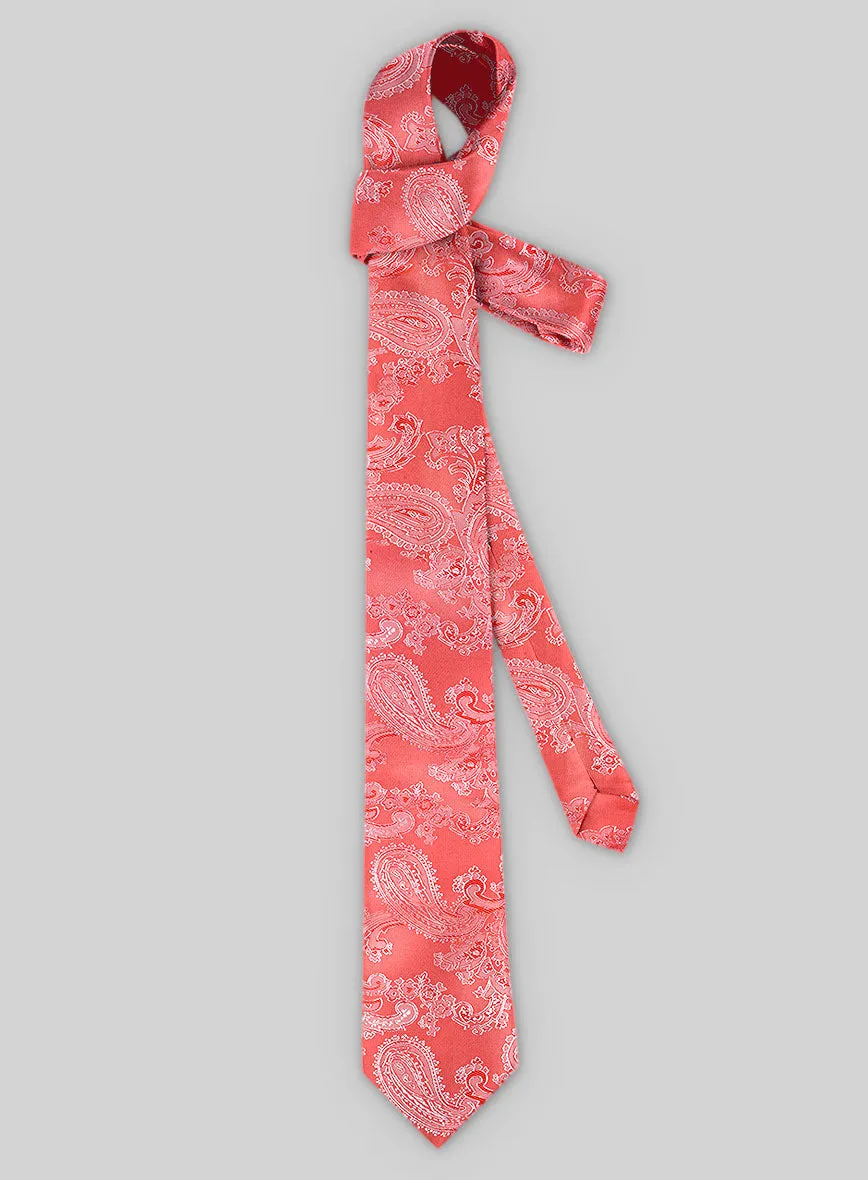 Paisley Coral Pink Satin Tie