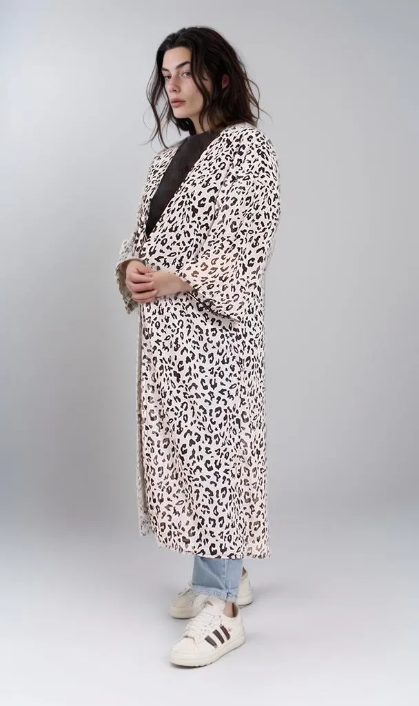R206342 - Leopard Print Chiffon Kimono - Black & White