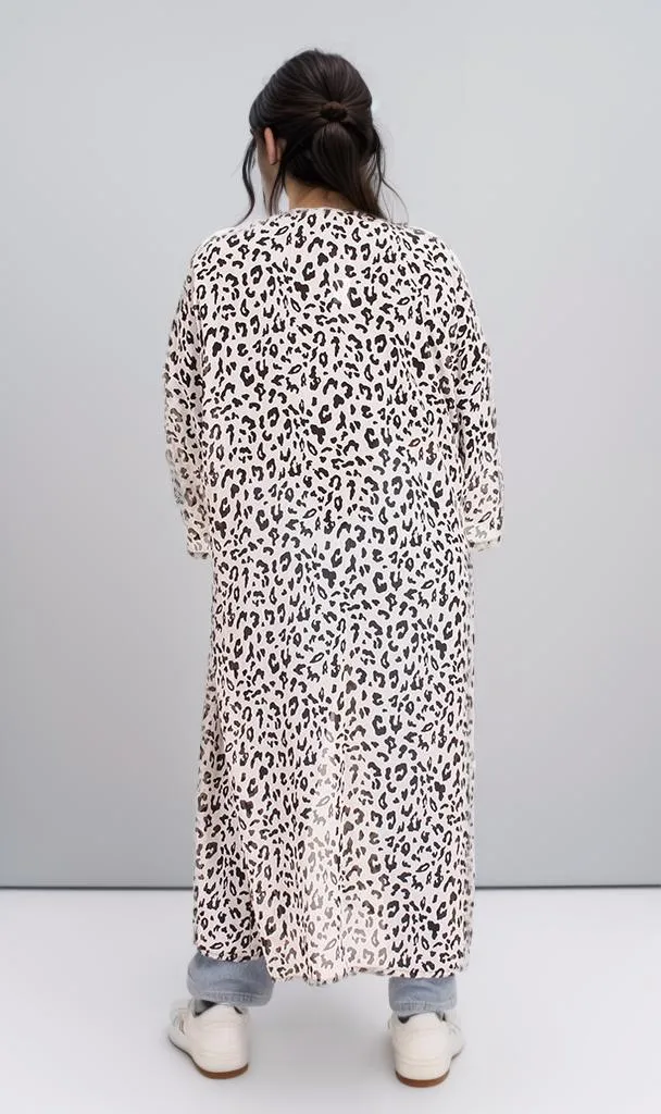 R206342 - Leopard Print Chiffon Kimono - Black & White