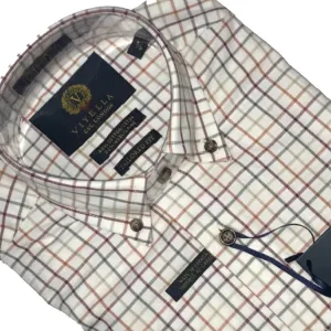 Tailored Fit Elegant Natural Check Long Sleeve Button-Down Shirts