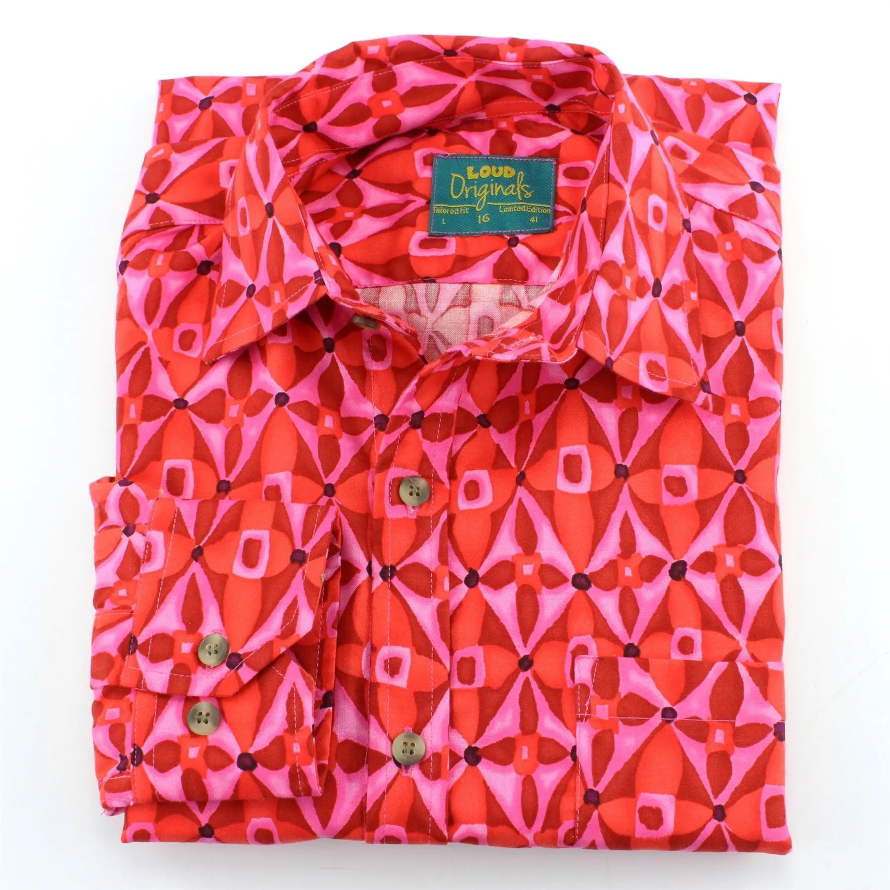 Tailored Fit Long Sleeve Shirt - Abstract Diamond Flower