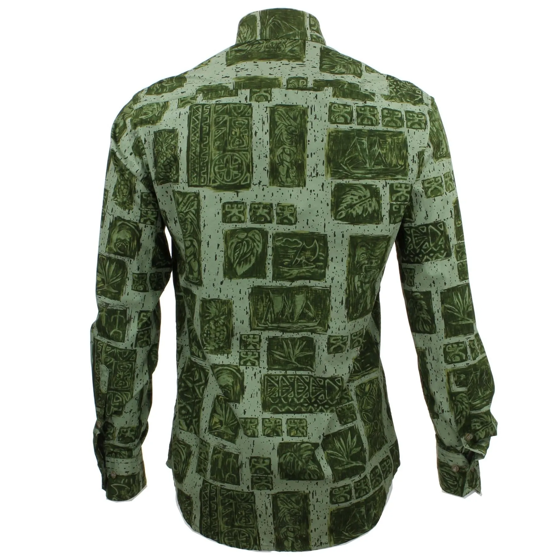 Tailored Fit Long Sleeve Shirt - Green Abstract