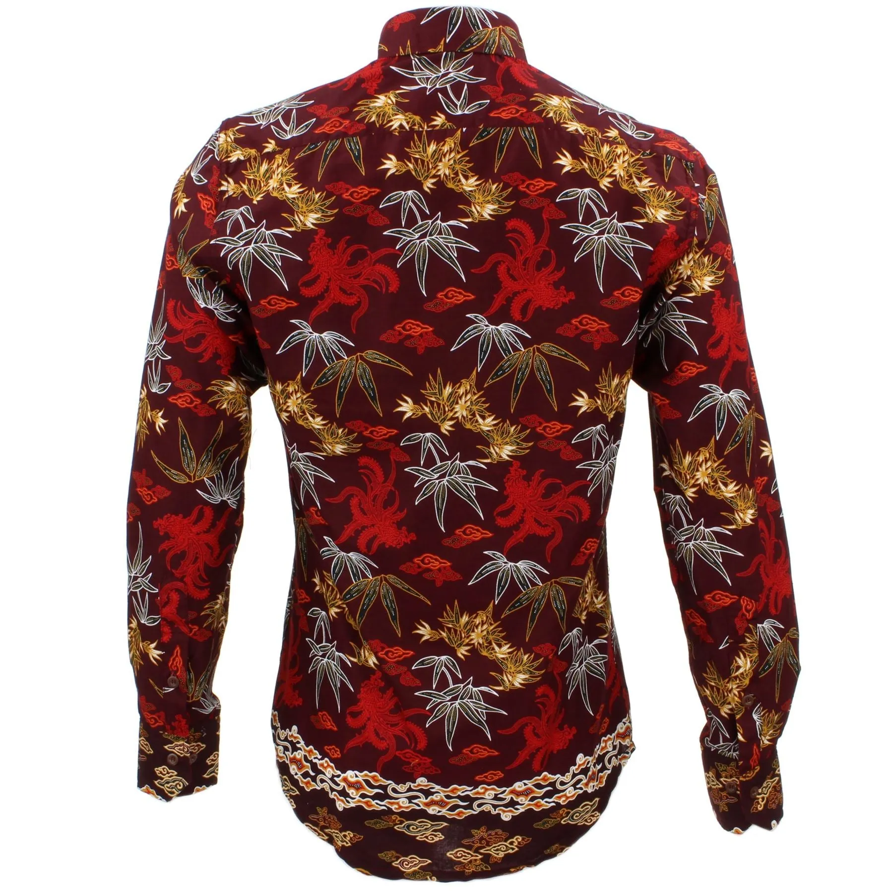 Tailored Fit Long Sleeve Shirt - Maroon Floral Palm
