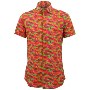 Tailored Fit Short Sleeve Shirt - Pink Green Harlequin
