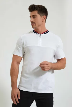 White Zip Placket Henley